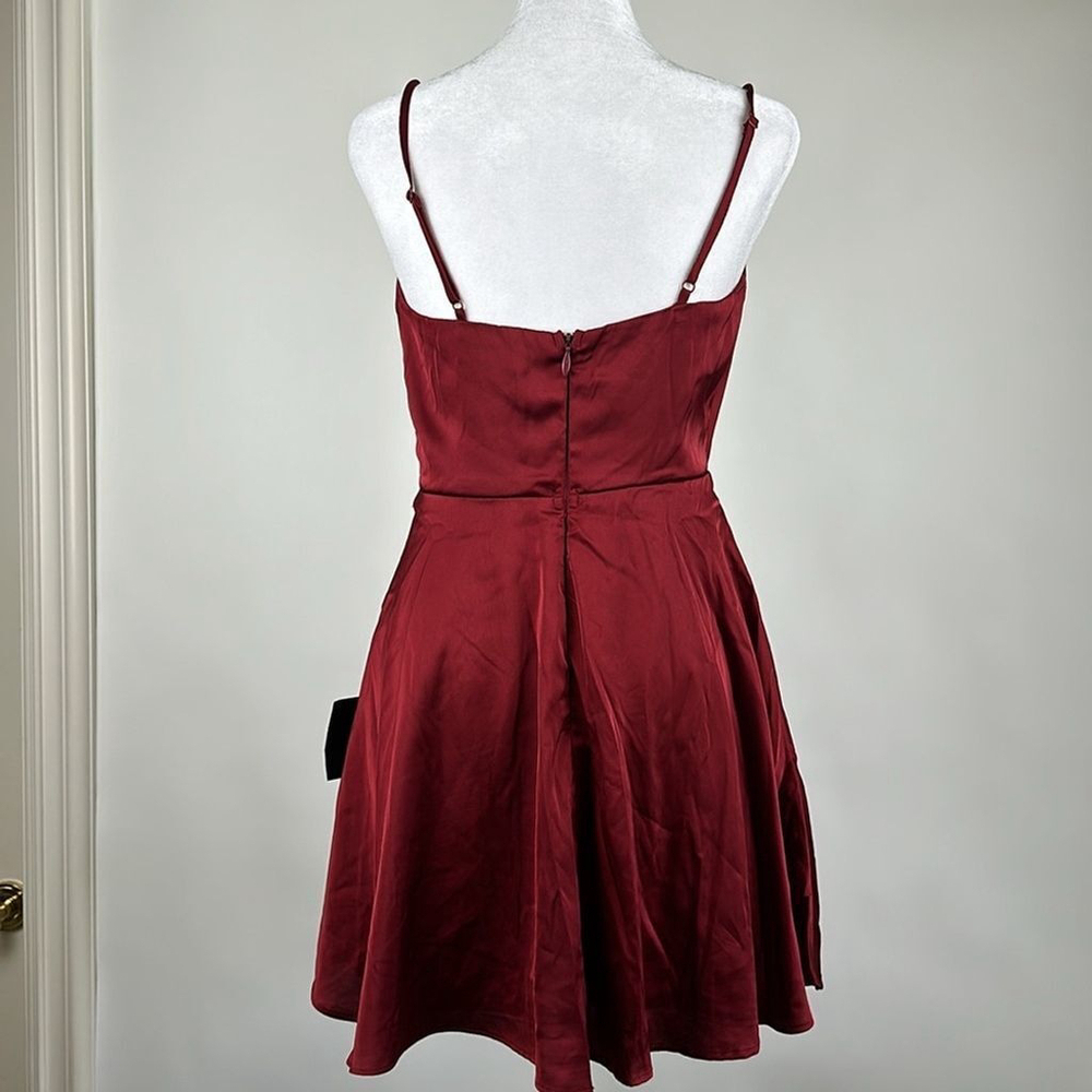 Lulus Fanciful Flirt Burgundy Satin Cowl Neck Skater Mini Dress Size Small - Picture 10 of 16